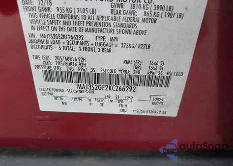 2019 Ford Ecosport Se from USA, damaged, VIN MAJ3S2GE2KC266292